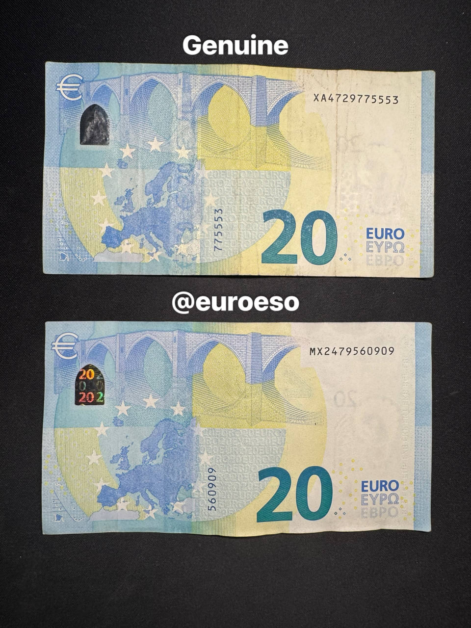 20€ Genuine vs EUROESO back